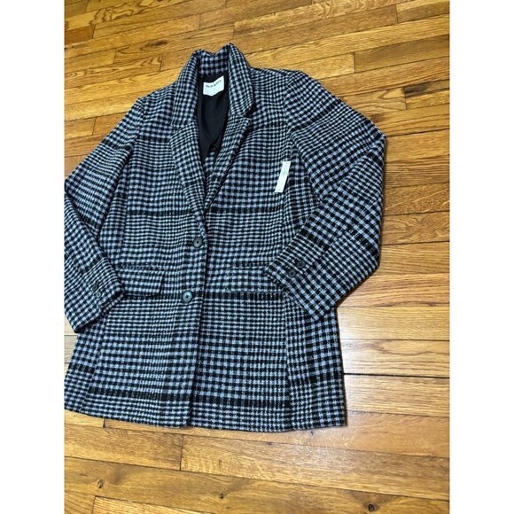Old Navy Womens Coat Size Medium Blue Black Check 2 Button Peacoat NWT $80 - Picture 2 of 8